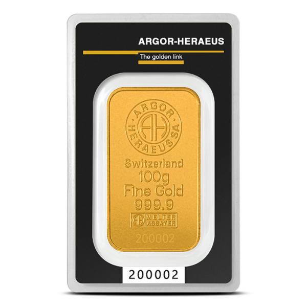 100 GRAM GOLD BAR ARGOR-HERAEUS - Obverse