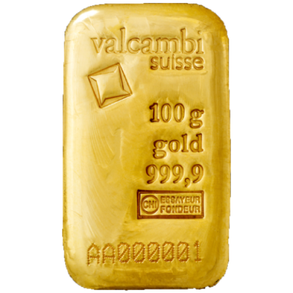 100 GRAM GOLD BAR VALCAMBI CAST - Obverse