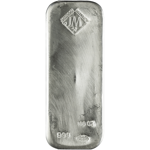 100 OZ SILVER BAR JOHNSON MATTHEY Obverse