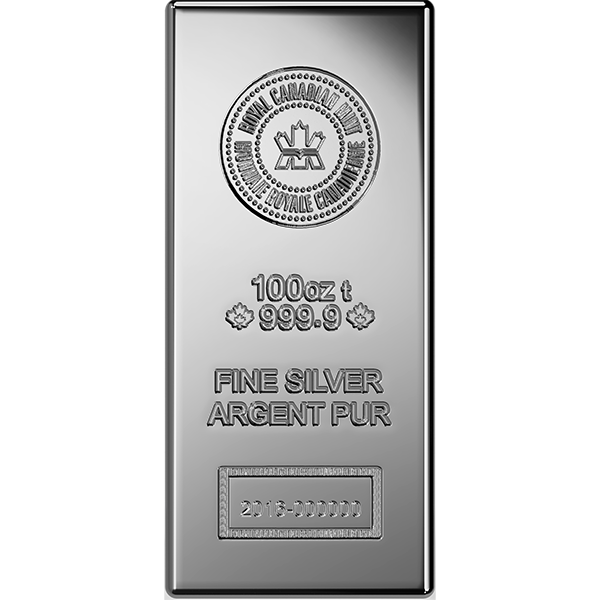 100 OZ SILVER BAR ROYAL CANADIAN MINT Obverse