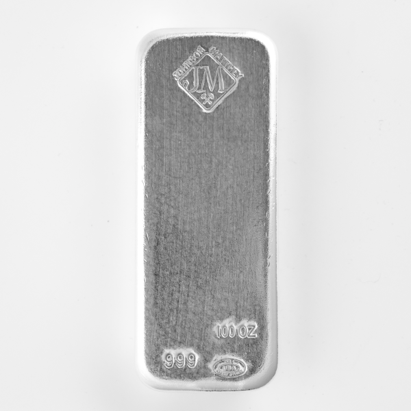 100 OZ SILVER BAR JOHNSON MATTHEY NEW CAST - Obverse