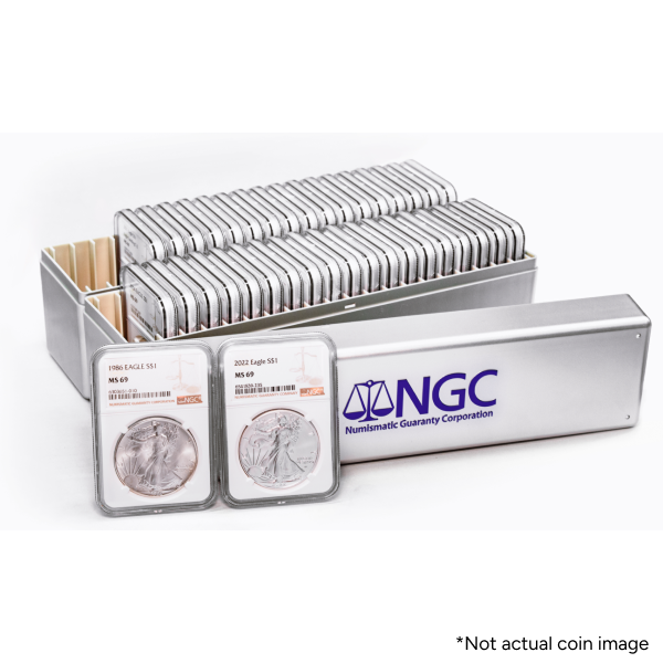 1986 1 OZ AMERICAN SILVER EAGLE NGC69
