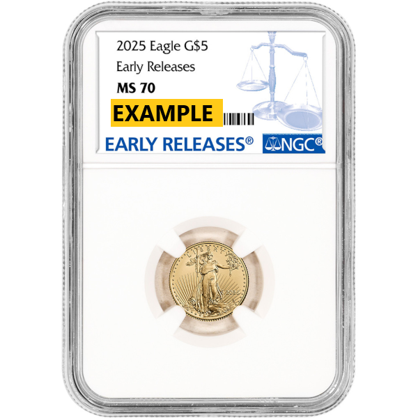 2025 $5 American Gold Eagle coin graded MS 70 by NGC, encapsulated in a certified Early Releases holder
