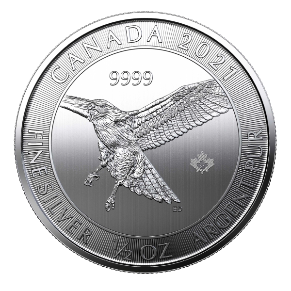 2021 1/2 OZ CANADIAN SILVER RED-TAILED HAWK - Obverse