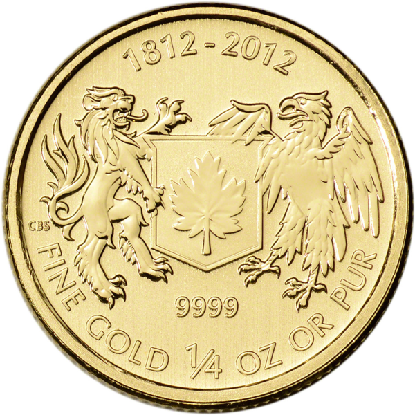 1/4 OZ CANADIAN GOLD MAPLE LEAF WAR OF 1812 - Obverse