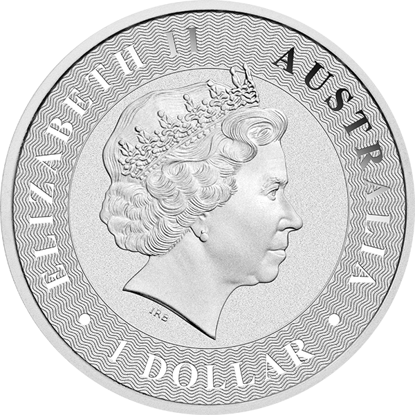 Australian $1 coin with Queen Elizabeth II's portrait, wave border, and text: "ELIZABETH II AUSTRALIA 1 DOLLAR".