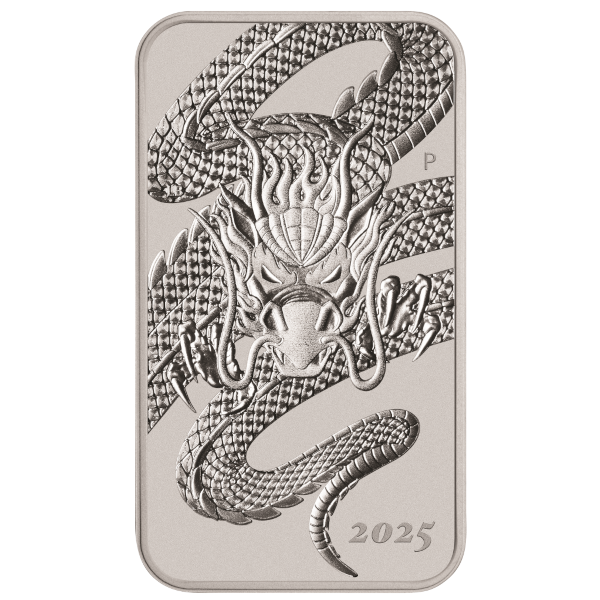 2025 1 OZ SILVER PERTH MINT DRAGON RECTANGULAR COIN - Obverse