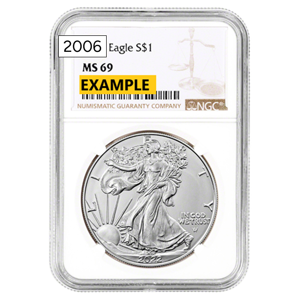 2006 1 OZ AMERICAN SILVER EAGLE NGC MS70