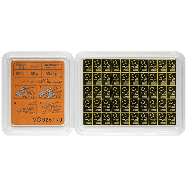 50 GRAM VALCAMBI GOLD BAR COMBI  Obverse