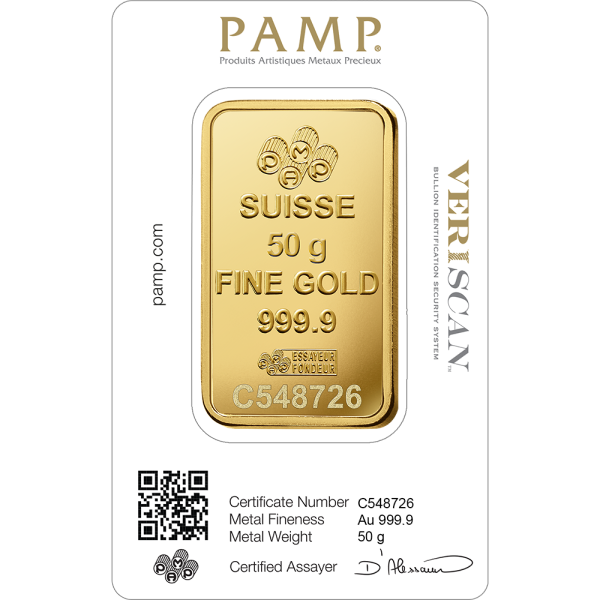50 GRAM GOLD BAR PAMP FORTUNA - Reverse