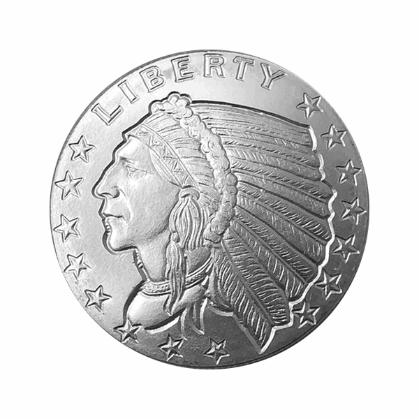Golden State Mint 1/2 oz .999 fine silver round featuring a Native American warrior in headdress design with LIBERTY inscription and star accents.