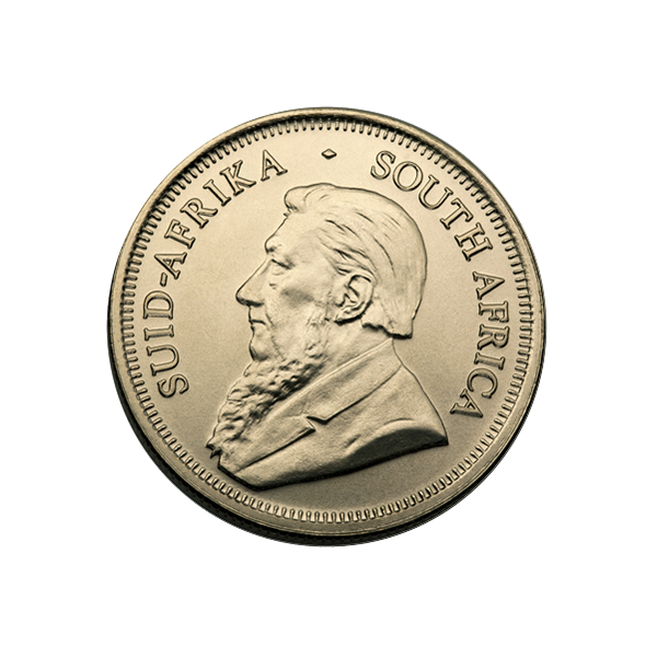 South African 1/4 oz gold Krugerrand coin featuring portrait of Paul Kruger with inscriptions 'Suid-Afrika' and 'South Africa' in fine gold detail